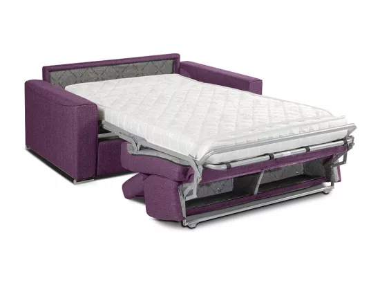 Canapé 2 places convertible express en tissu violet - Couchage 120 cm - Matelas 14 cm VIZIR