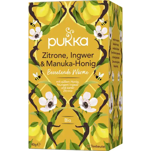 Bio-Kräutertee Zitrone, Ingwer & Manuka-Honig, mit süßem Honig, feurigem Ingwer und zarter Zitrone