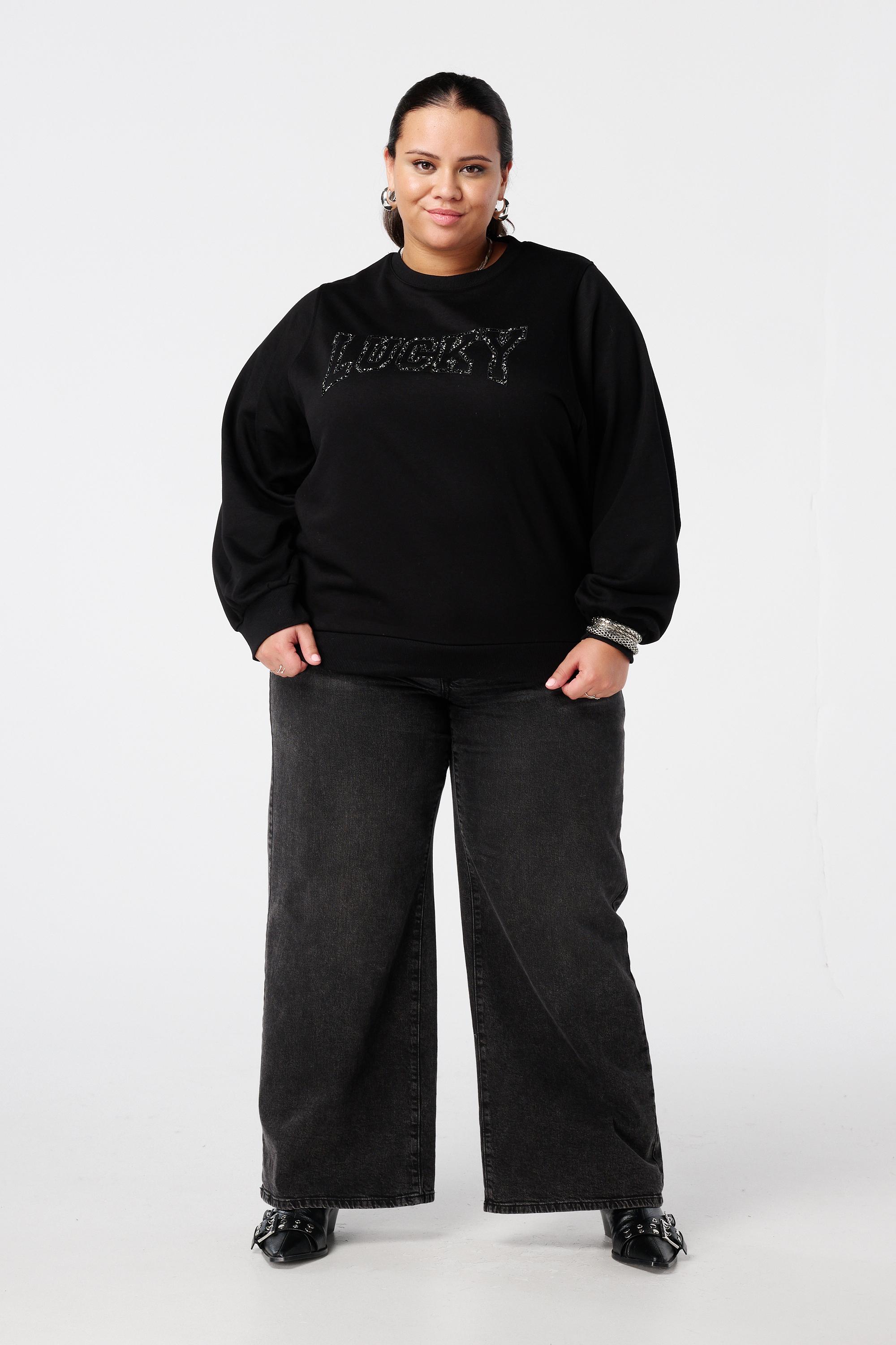 Sweater met glitter tekst Zwart
