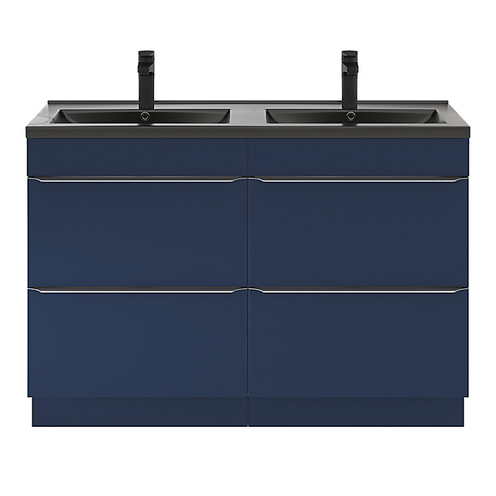 Ensemble salle de bains l.120 cm meuble à poser Imandra bleu nuit mat + plan vasque céramique noir