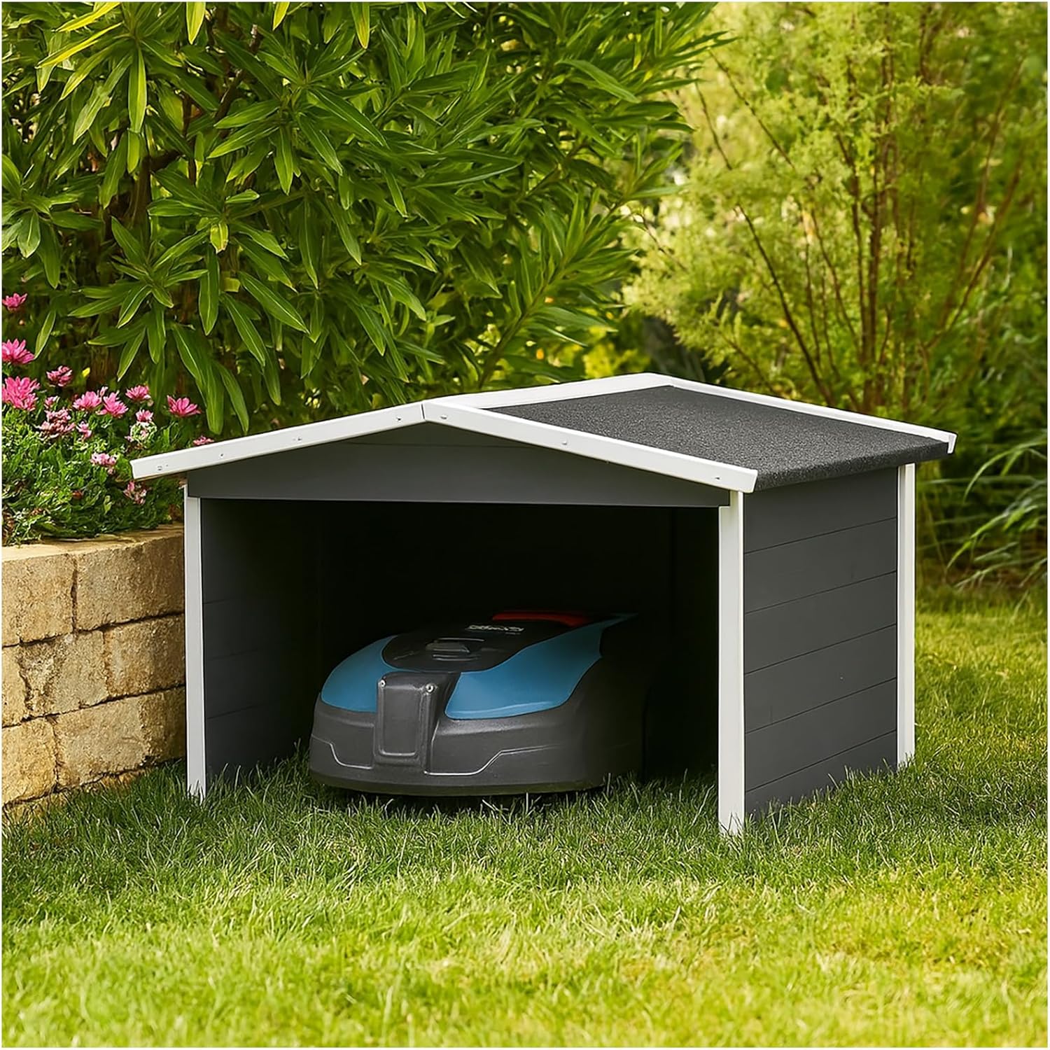 HTI living Garage für Mähroboter Robustes Holzhaus mit Wetterschutz Rasenmähergarage