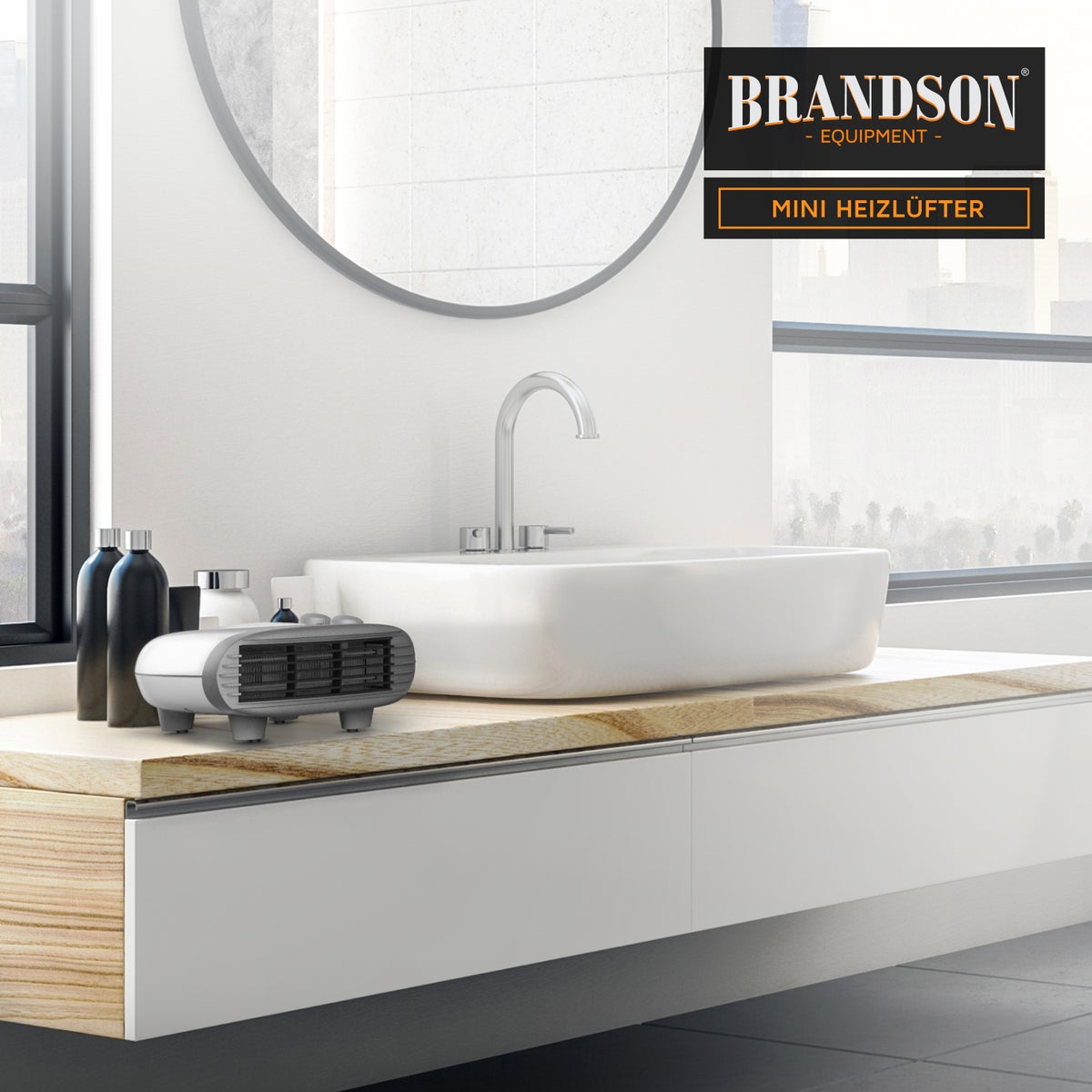 Brandson 2000W ventilatorkachel, regelbare thermostaat, oververhittingsbeveiliging, automatische uitschakeling, 3 vermogensniveaus, wit/zilver