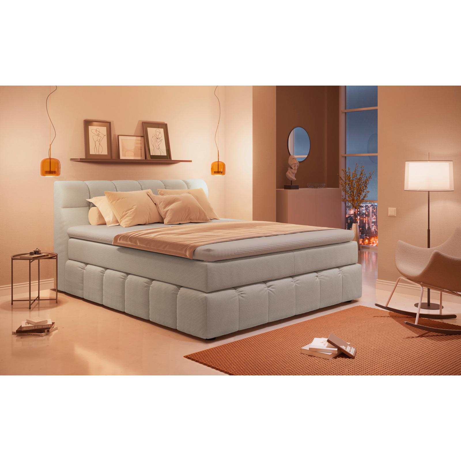 Boxspringbett Downtown Stoff RIB Ivory beige 180 x 200