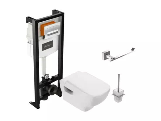 Pack WC suspendu sans bride JACOB DELAFON Struktura + abattant + plaque + bâti + porte-rouleau et porte-balai
