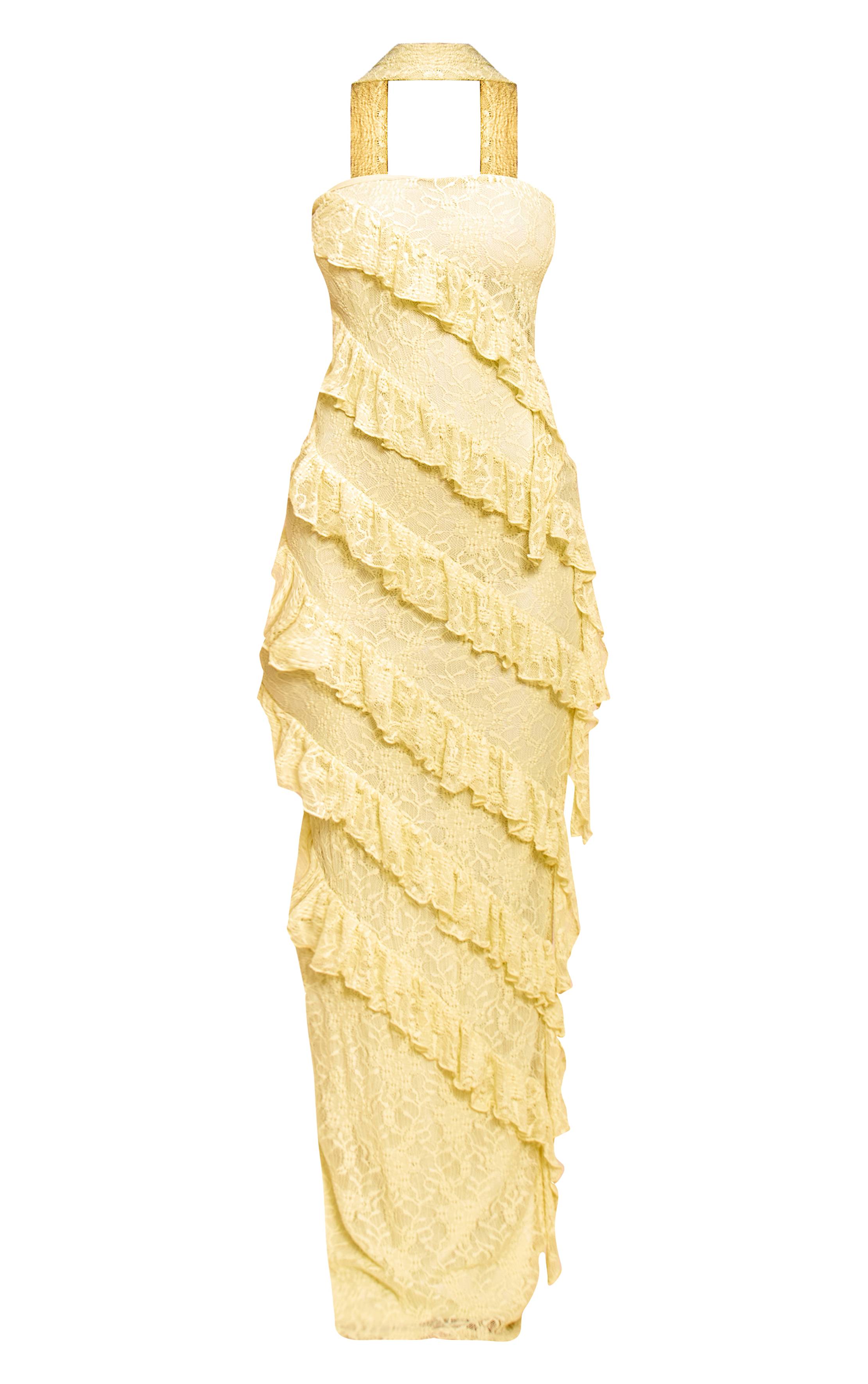 Citron Robe Maxi En Dentelle À Volants Avec Détail Foulard Petite