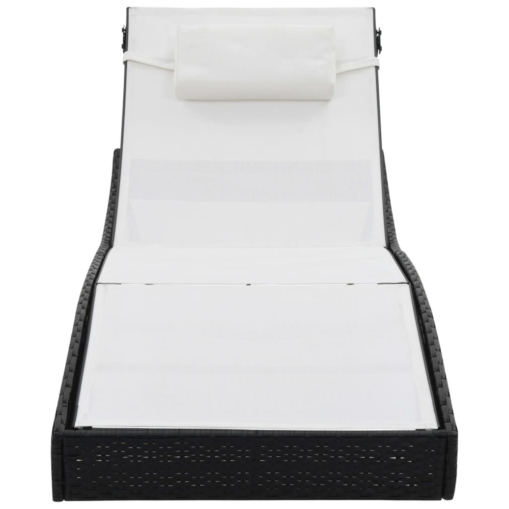 Transat chaise longue bain de soleil lit de jardin terrasse meuble d'extérieur avec oreiller résine tressée noir
