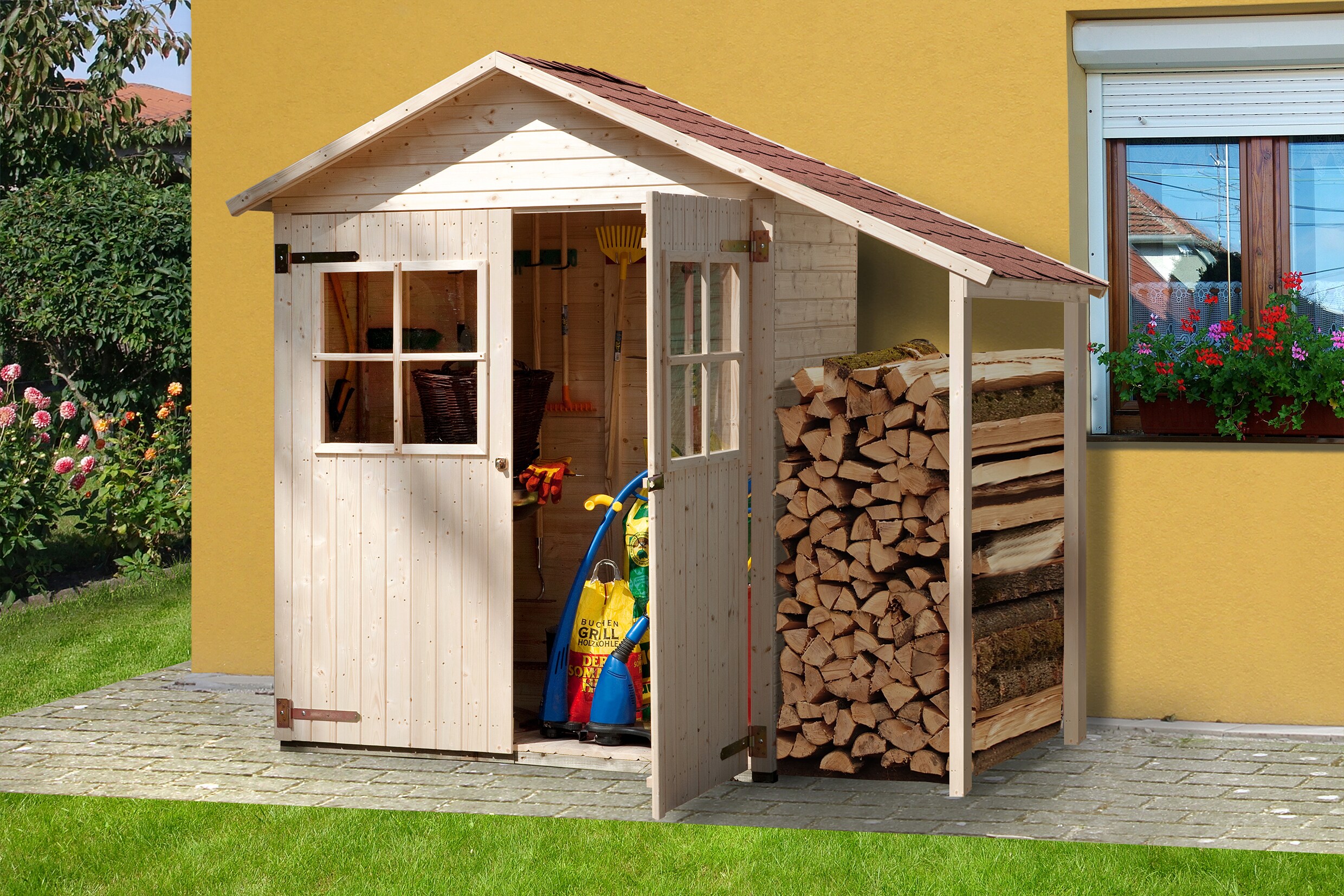 Weka Gerätehaus Typ 357 A naturbelassen, mit Anbau