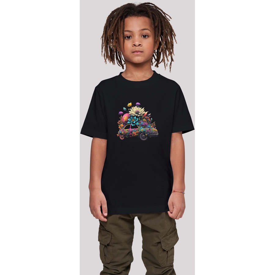 F4NT4STIC T-Shirt Blumen Auto Unisex Tee schwarz