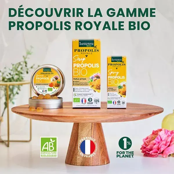 Gomas de Própolis Orgânicas Santarome para Aliviar a Garganta 45g