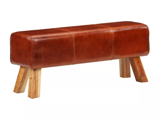 Banc de bok de gymnastique marron 110 cm cuir véritable et bois