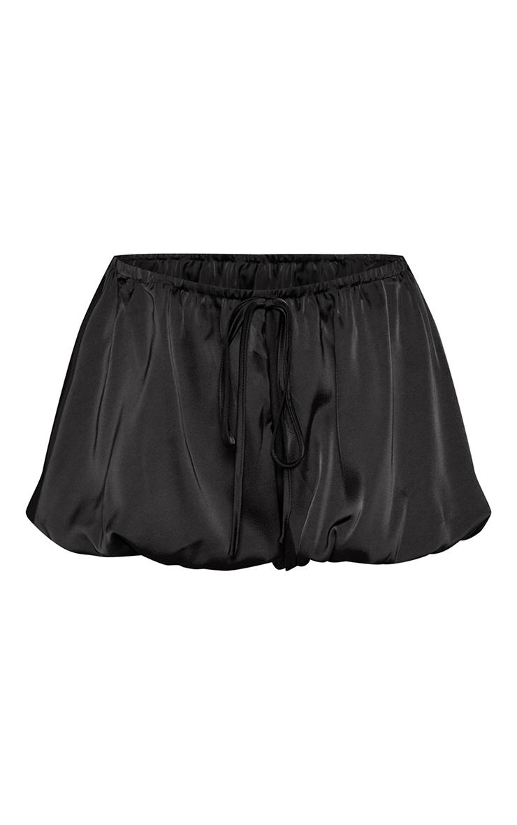 Noir Short Satiné Bouffant À Cordon De Serrage
