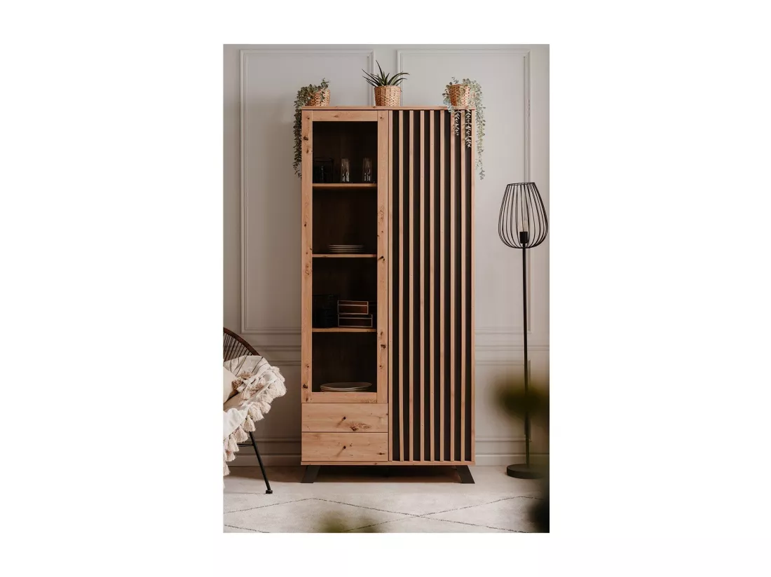 Vaisselier 2 Portes et 2 Tiroirs Décor Chêne L92 cm - LUBLIN