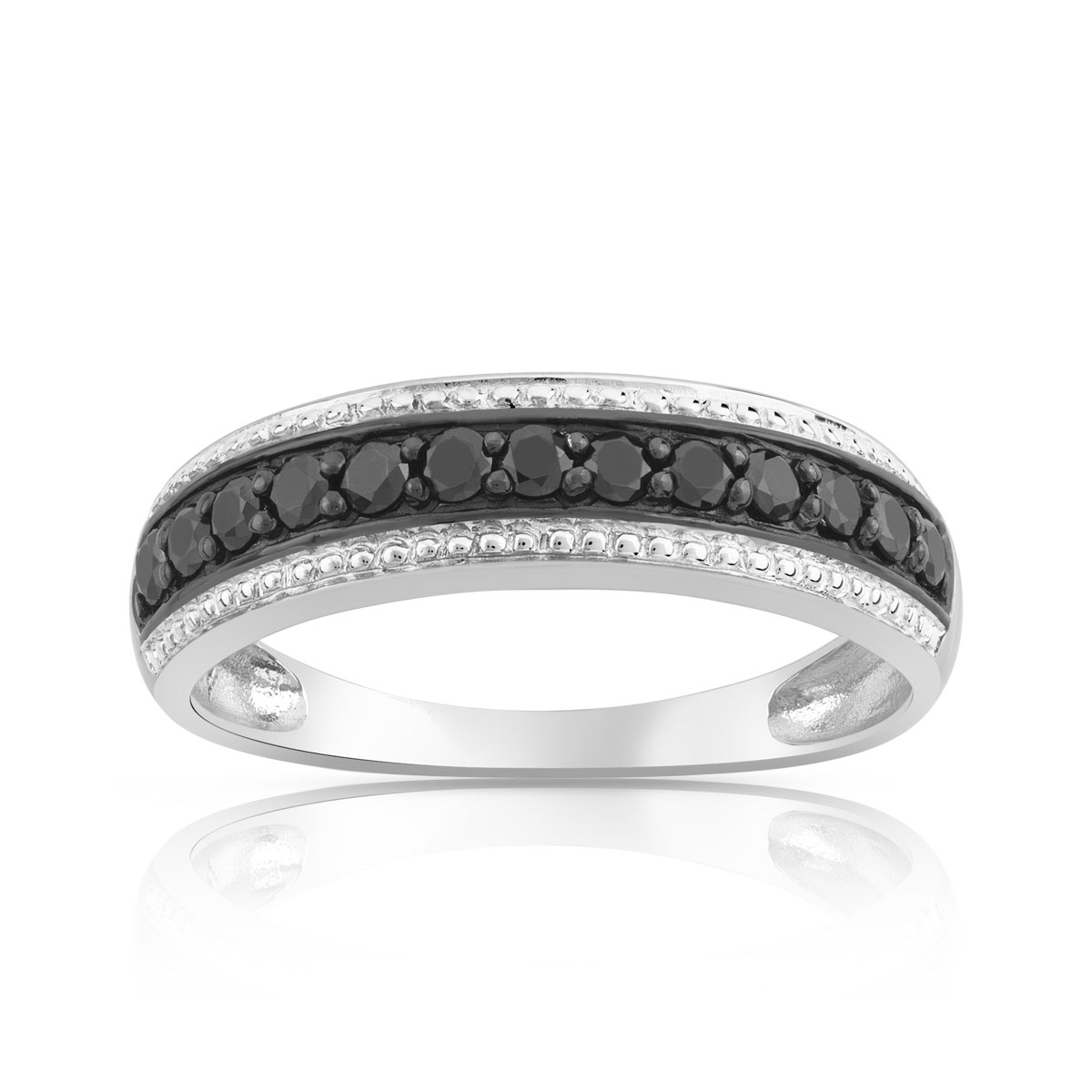 Bague or 750 blanc diamants noirs
