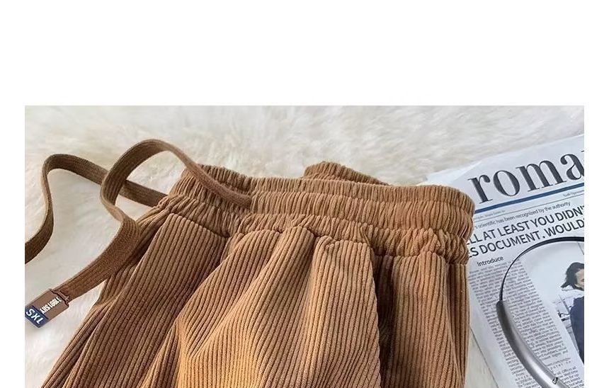 Zoslane - Mid Rise Plain Corduroy Wide Leg Pants