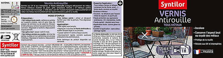 Vernis extérieur antirouille tous métaux incolore Syntilor 125 ml