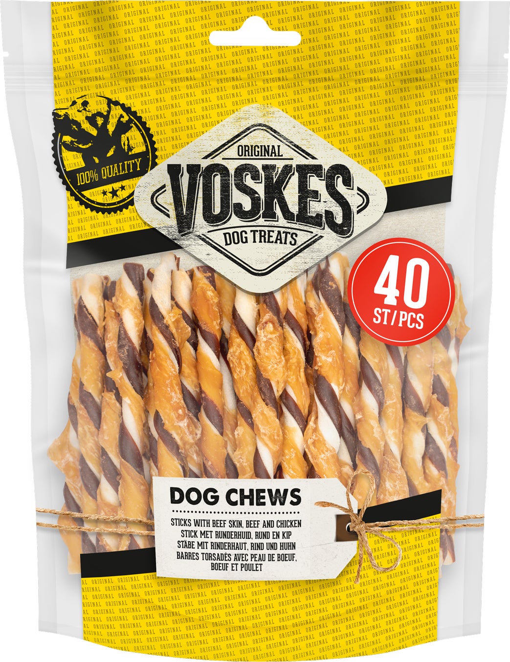 Voskes kauwsticks Rawhide Twist rund en kip 400 g
