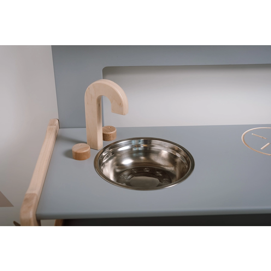 Montessori® Kinderkueche aus Holz - multifunktional - grau Montessori® Kindermöbel mehrfarbig