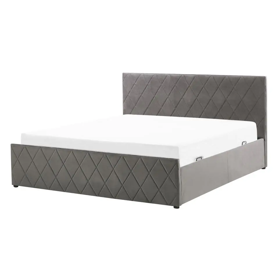 ROCHEFORT - Bed met opbergruimte - Grijs - 140 x 200 cm - Fluweel