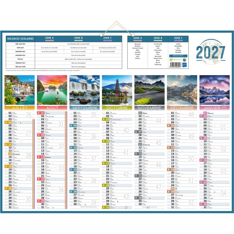 Calendrier semestriel mural 2027 - planète - 43 x 55 cm