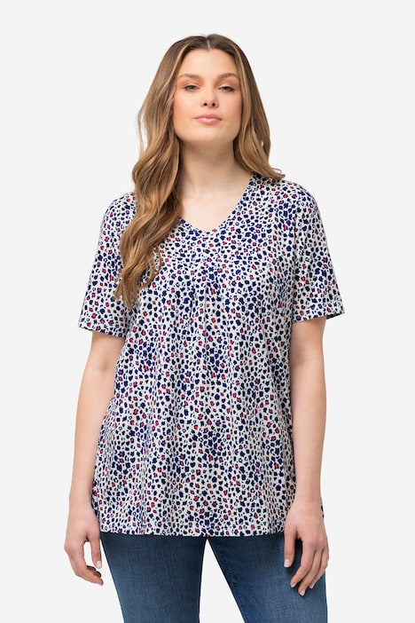 T-Shirt, Zierfalten, A-Linie, V-Ausschnitt, Halbarm