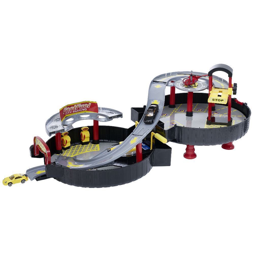 Mallette roue circuit de voiture avec hélicoptère