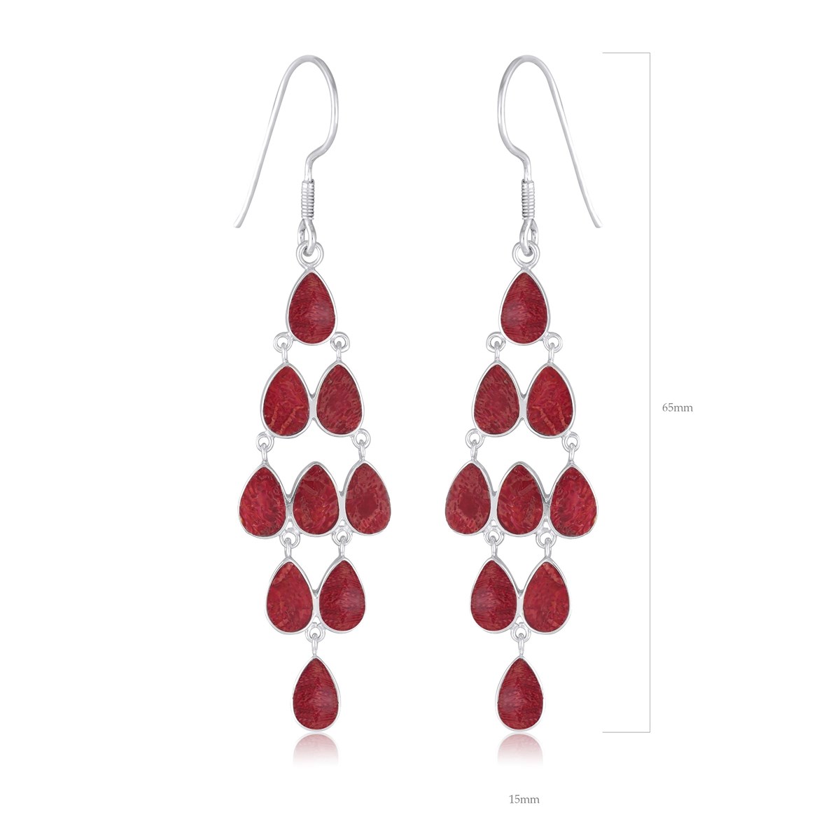 Boucles d'Oreilles Chandelier en Corail Rouge sur Argent 925 | Collection ADEN