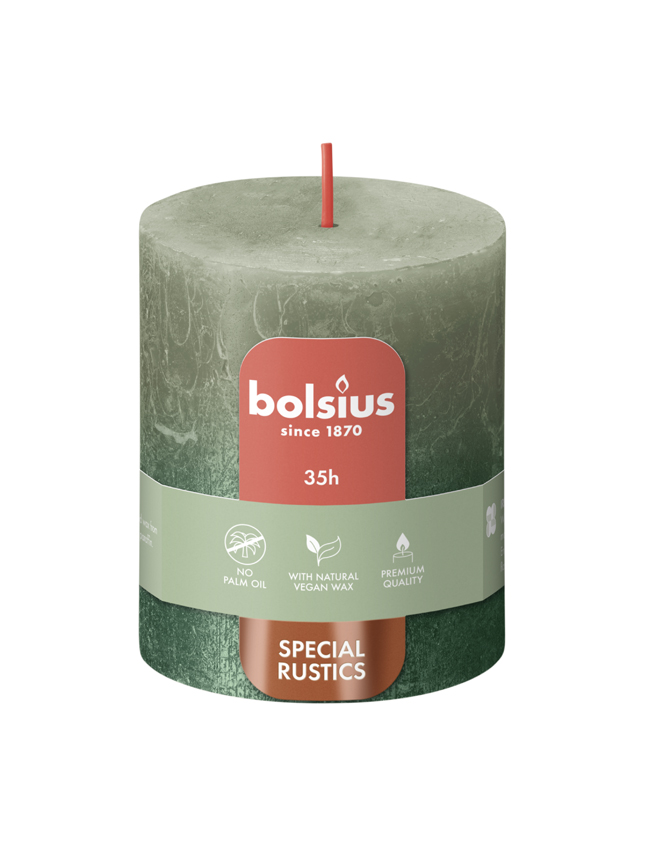 Bolsius Fading Metallic Rustiekkaars 80/68 Olivegreen + Metallic (1 stuk)