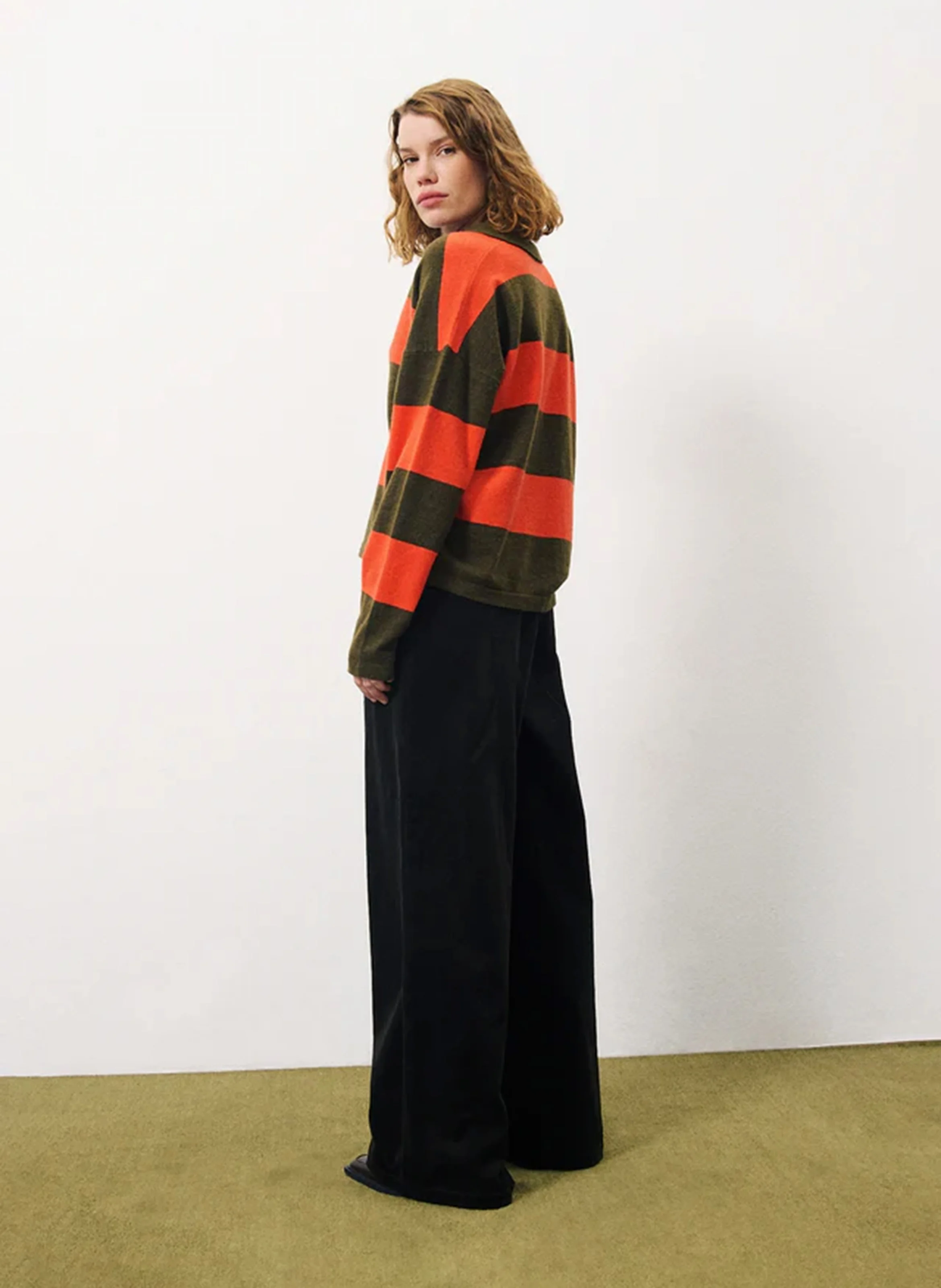 PHILO - Pantalon large en velours côtelé de coton | Vert