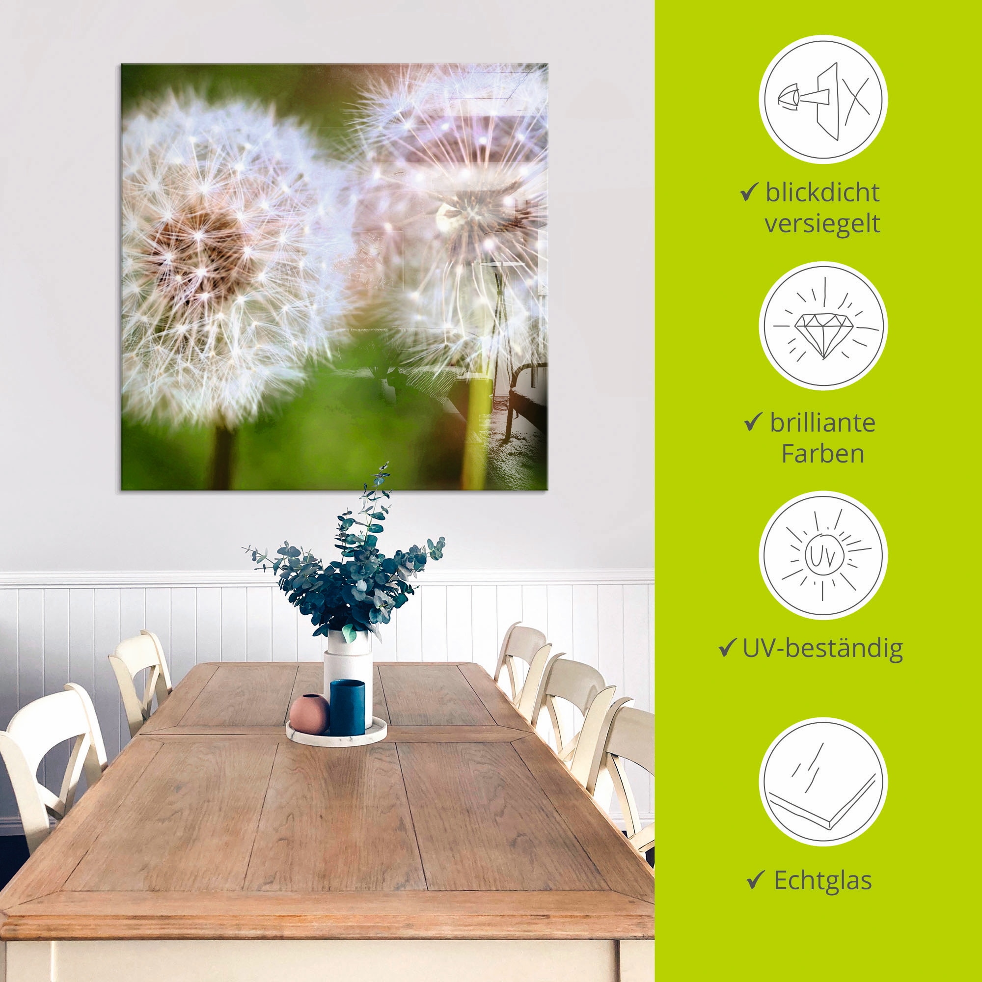 Artland Glasbild »Pusteblume Zweisamkeit« Blumen 1 Stk. tlg. in verschiedenen Grössen