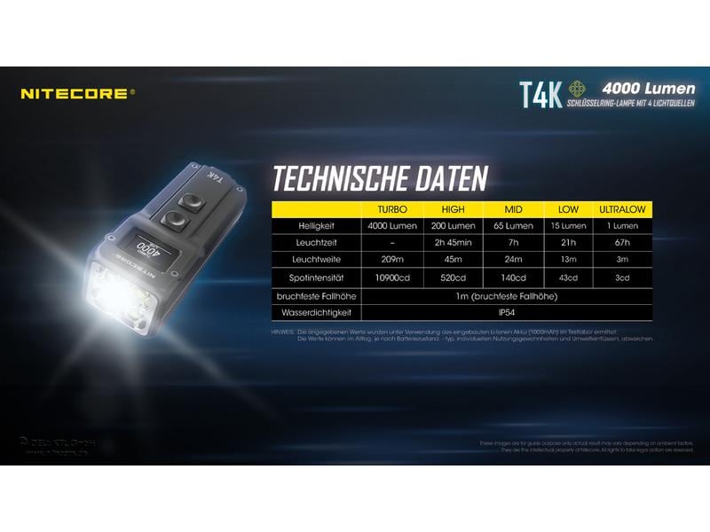 Nitecore Taschenlampe T4K LED-Taschenlampe