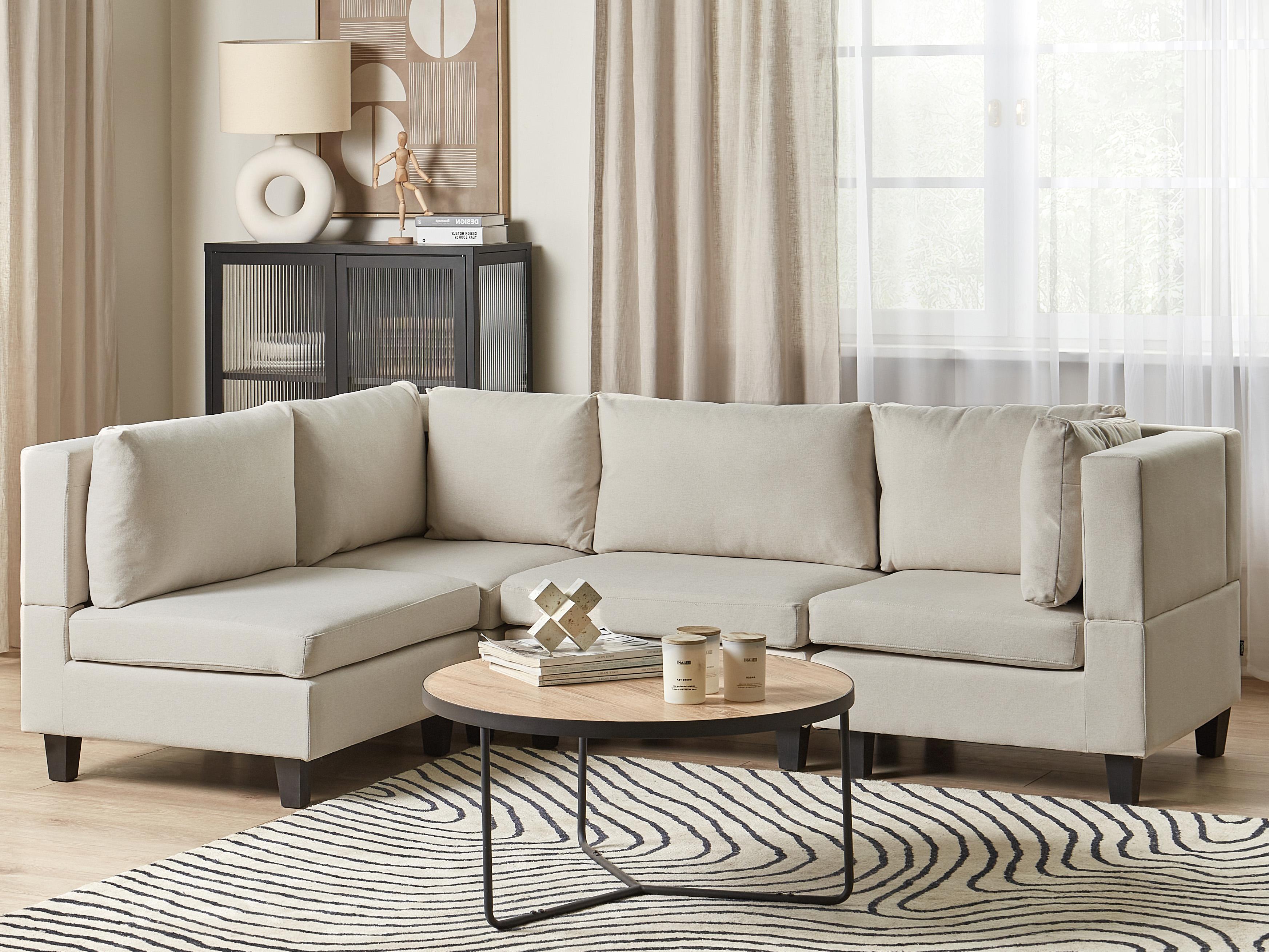 Modulaire hoekbank 4-zits UNSTAD Stof Lichtbeige rechtszijdig
