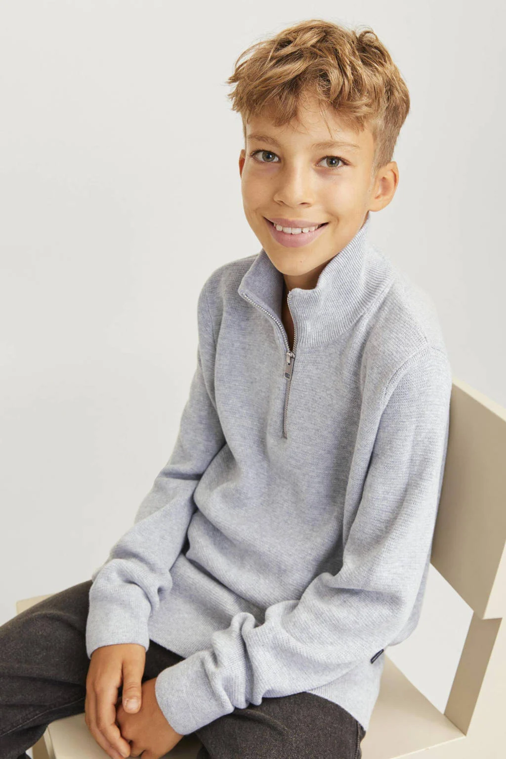 JACK & JONES gebreide trui grijs melange