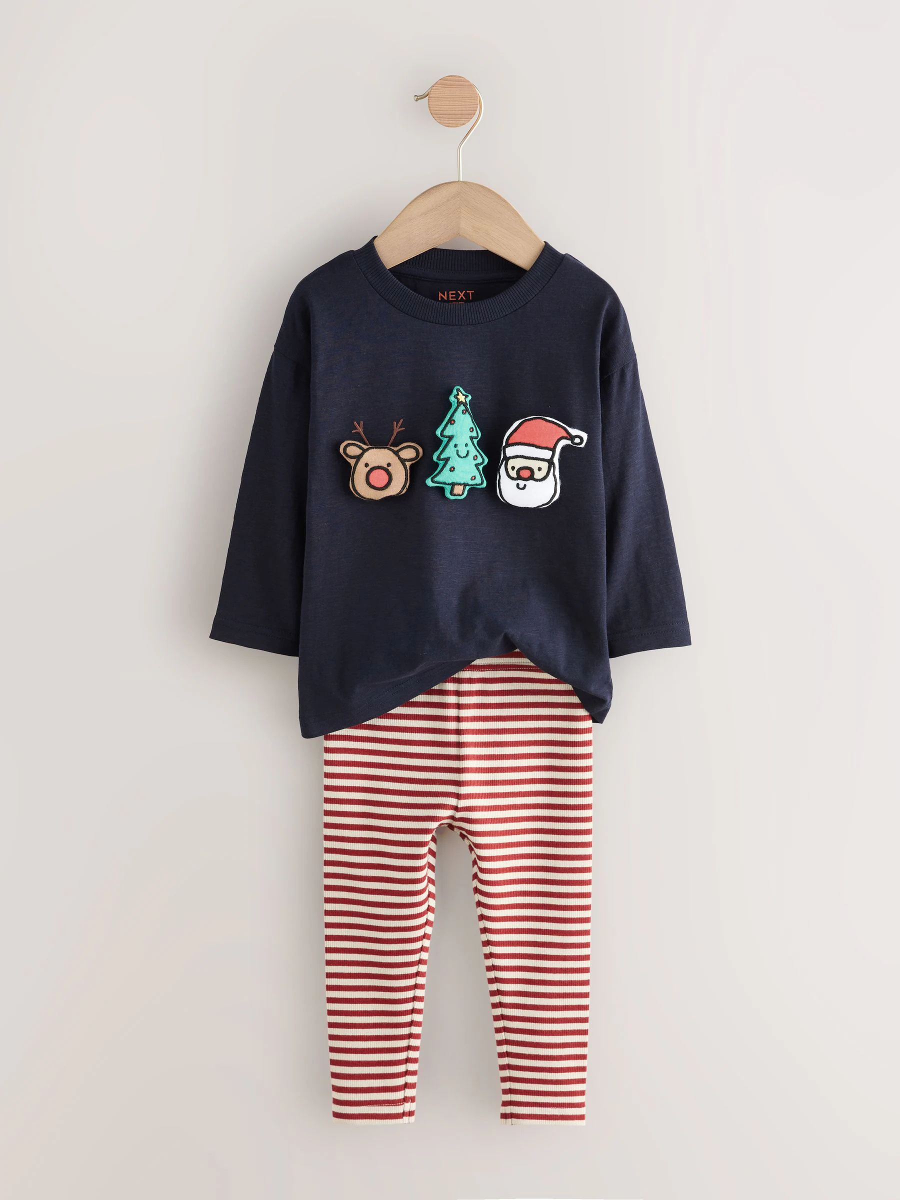 Marineblauw met Kerstmisvulling - Set met top met lange mouwen en legging (3 mnd-7 jr)