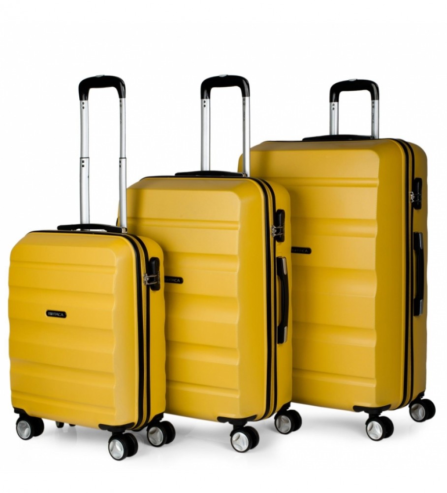 Conjunto de malas rígidas de viagem ITACA com 4 rodas T71600 Mostarda - 55x39x20cm -
