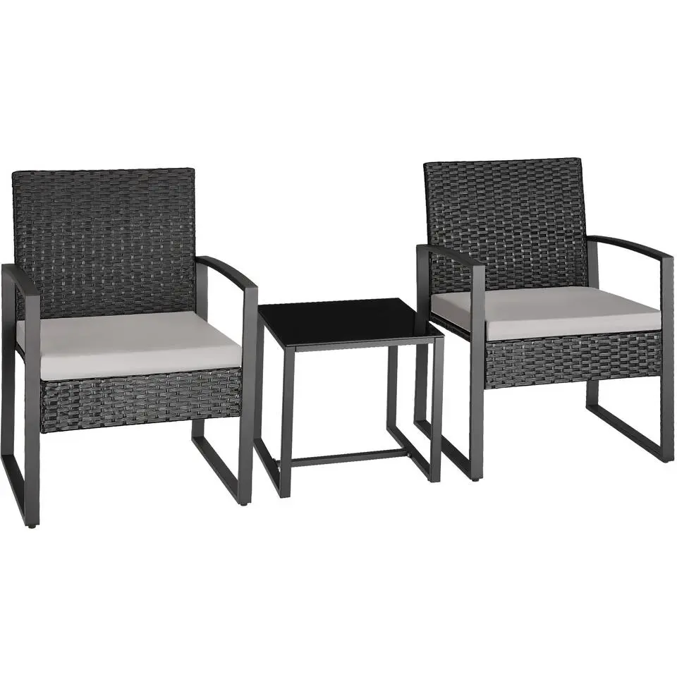 tectake - balkonset Granada - wicker - zwart