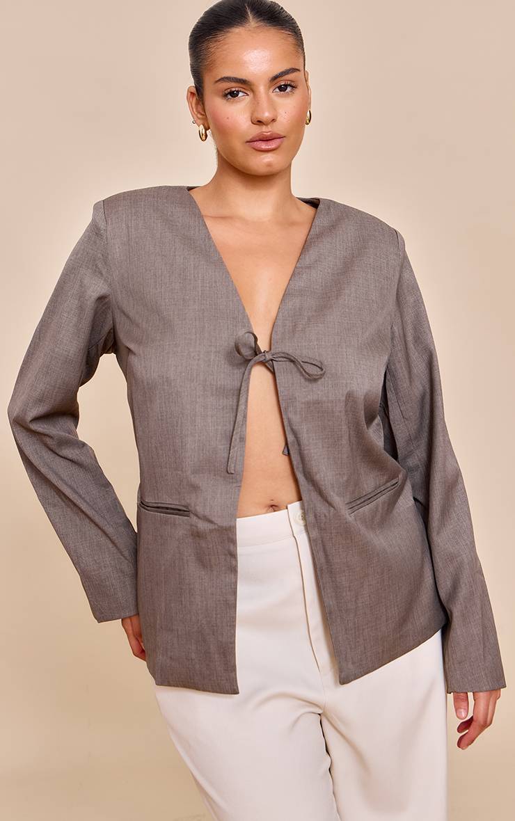 Champignon Blazer Boxy Grande Taille À Nouer