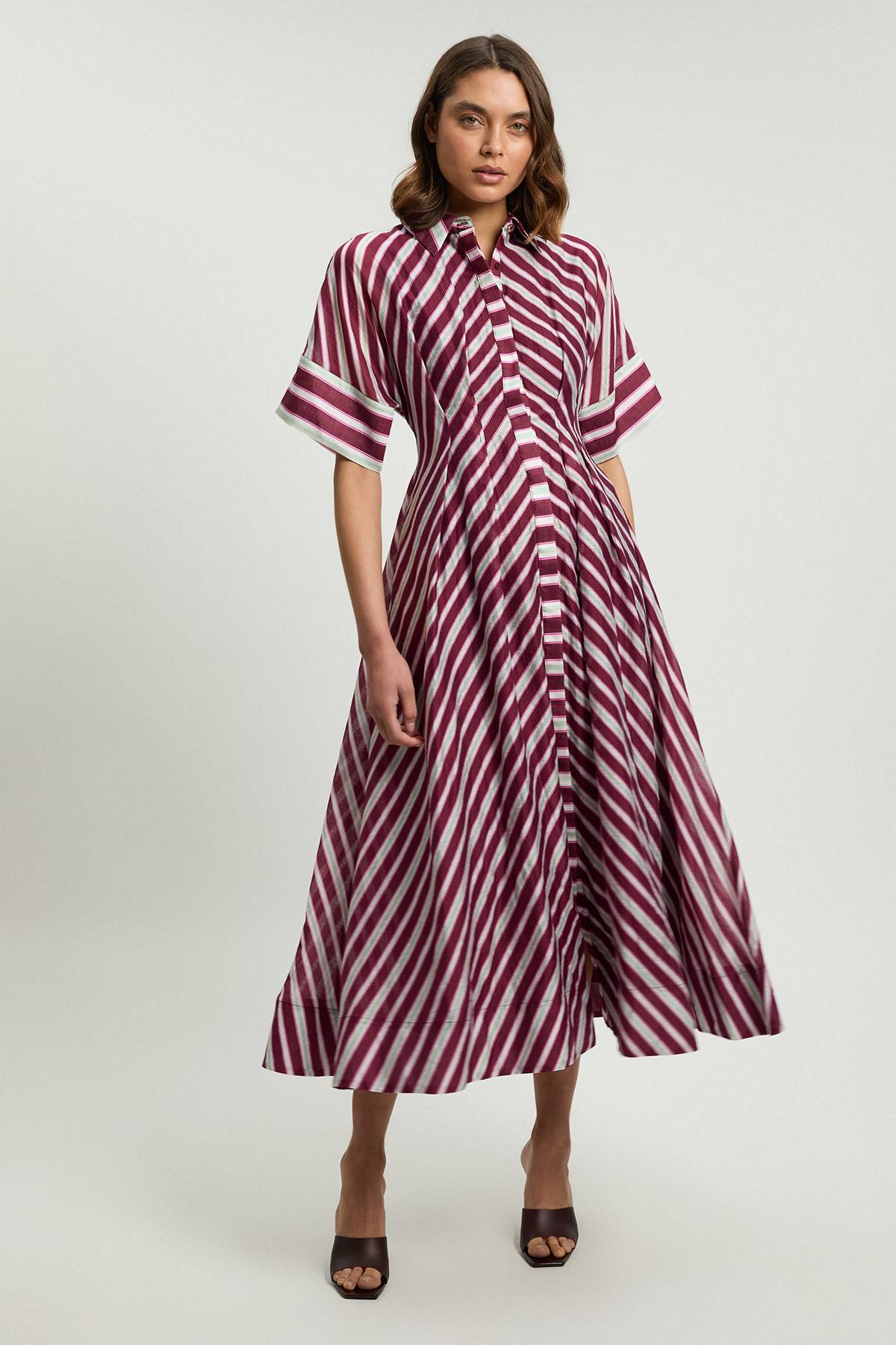 KarenMillen Robe Midi Tissée À Col Et Rayures