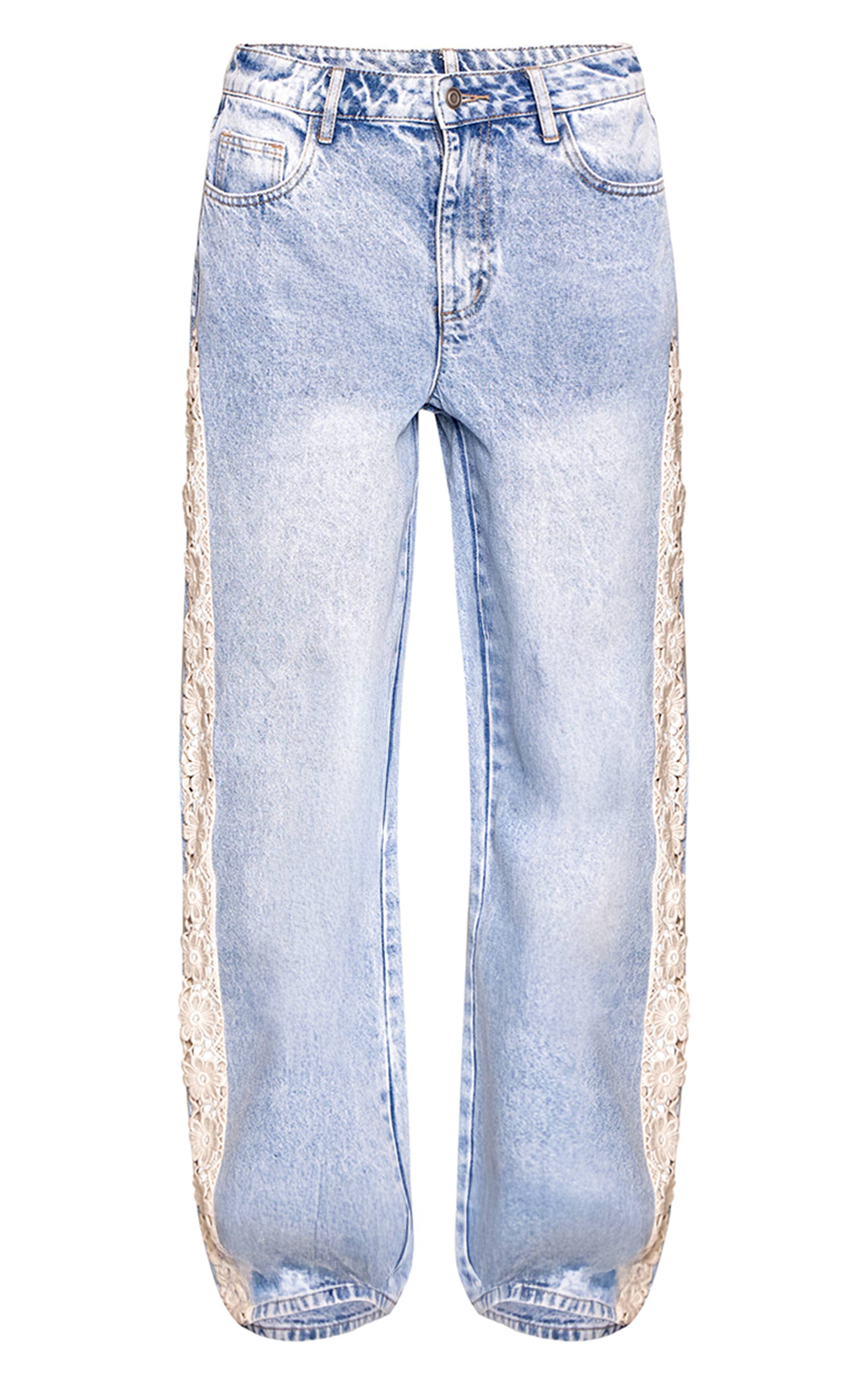 Light Blue Wash Jean À Côtés Crochetés
