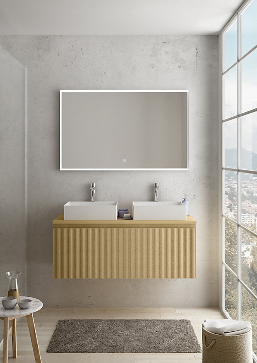 Meuble sous vasque chêne clair 120 cm Pura adapté pour 2 vasques