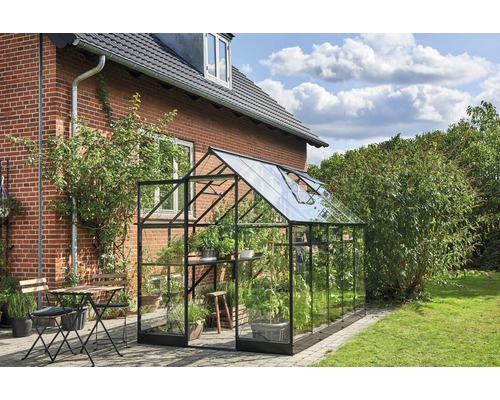 Halls Qube 610 kas, 6,4 m², 3 mm veiligheidsglas, 198 x 321 cm, zwart