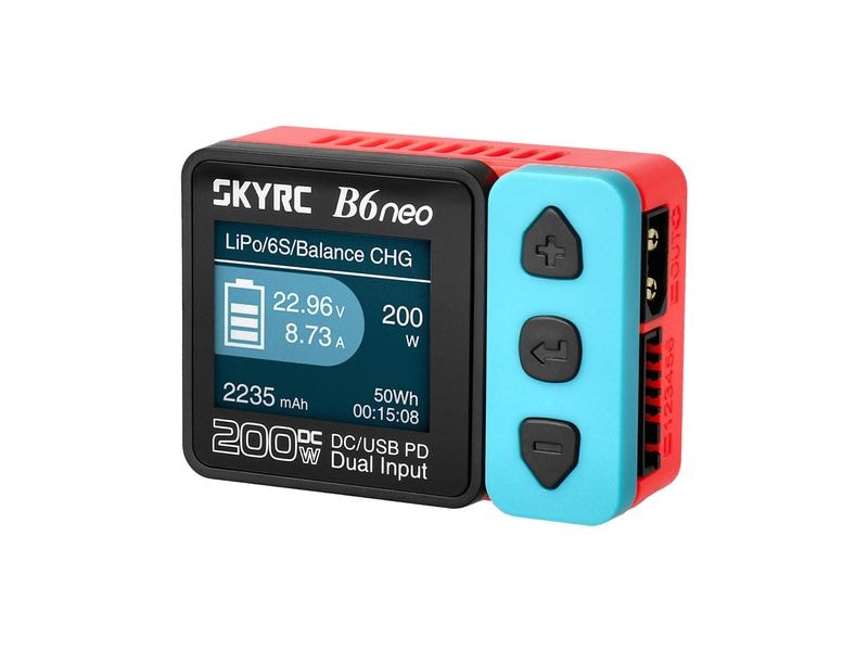 SKYRC Ladegerät B6neo, 200W DC, 1-6S Blau/Rot Kompaktes Modellbau-Ladegerät für LiPo und NiMH Akkus