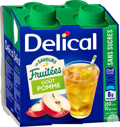 Delical Les Saveurs Fruitées Sans Sucre Pomme 4x200ml