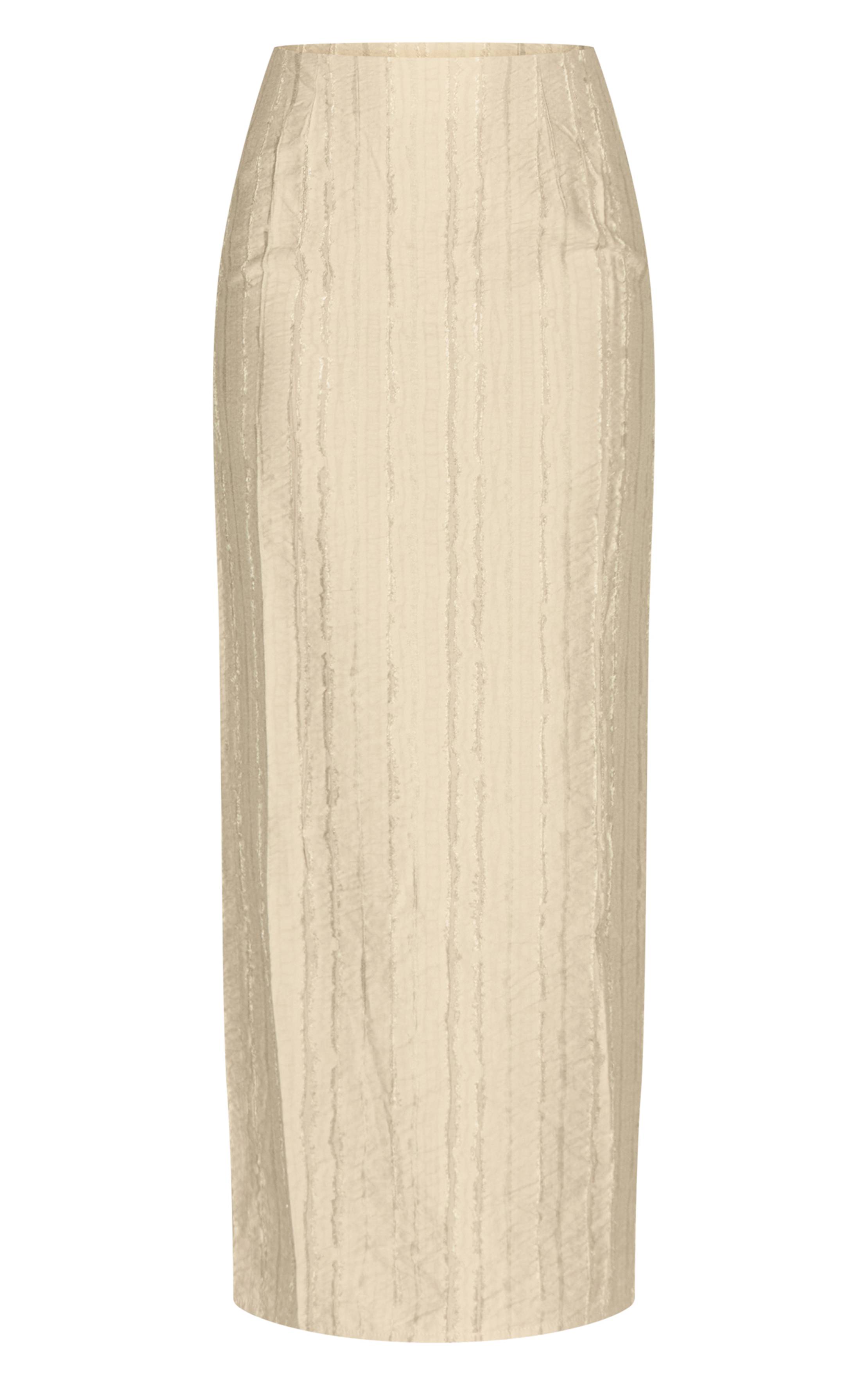 Sage Khaki Jupe Longue Mi-haute Texturée À Bords Effilochés