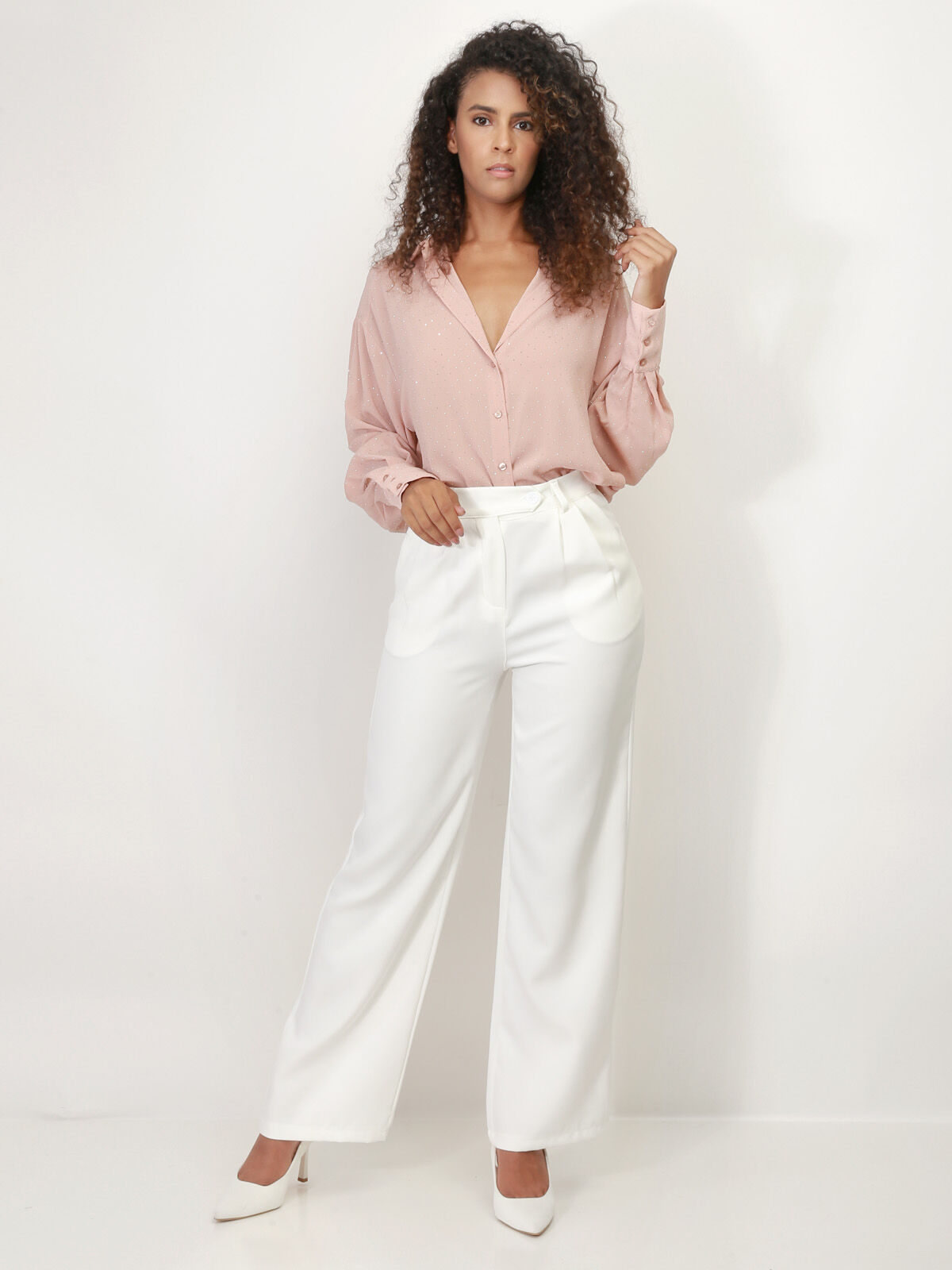 Pantalon de costume large à plis- Blanc