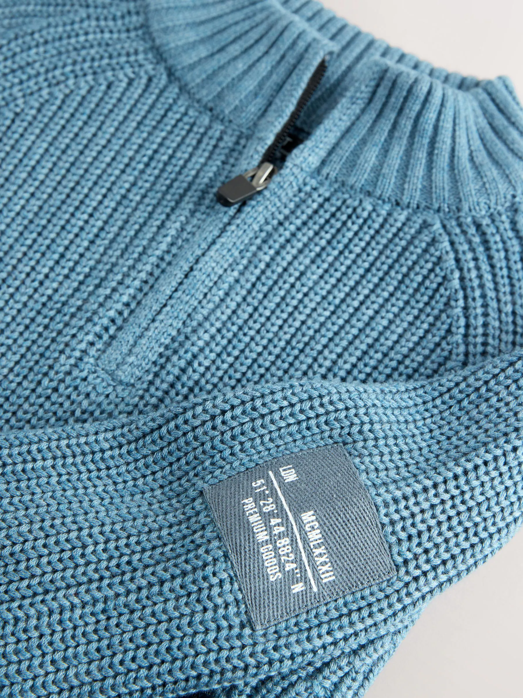 Blauw - Utility gebreide trui met rits bij de hals (3-16jr)