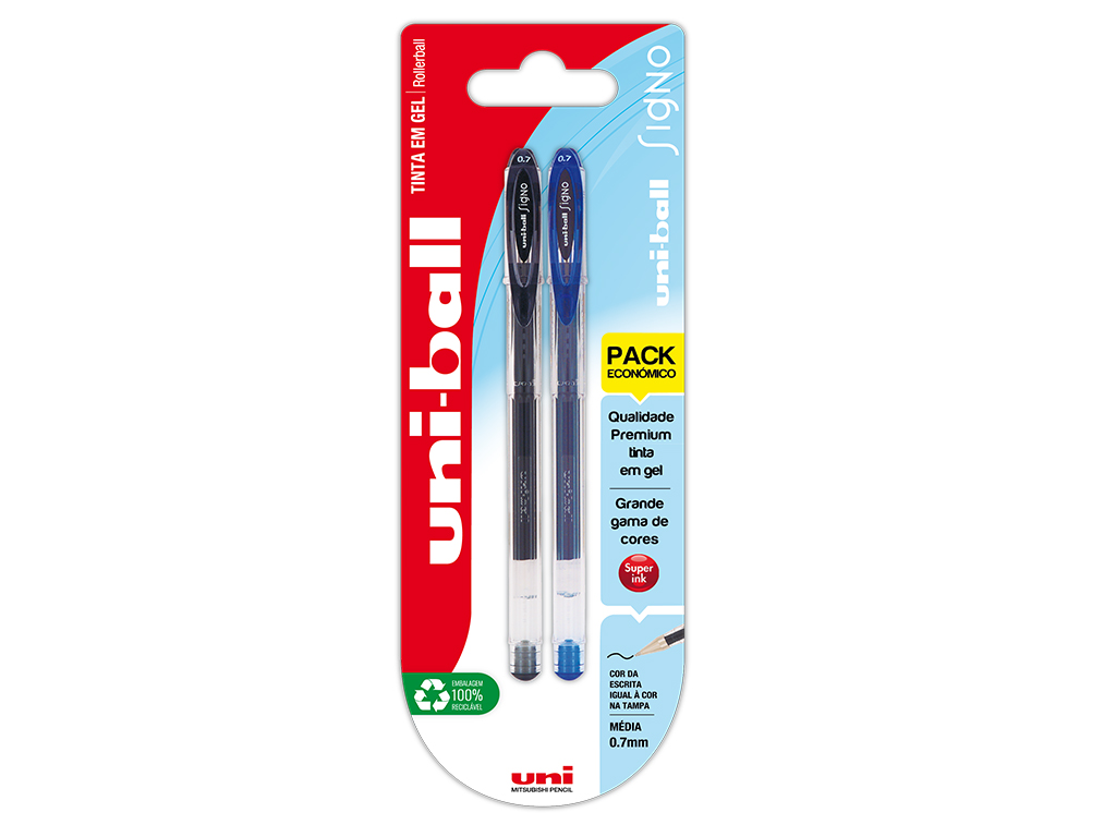 ESFEROGRÁFICA GEL UNI-BALL SIGNO AZUL/PRETO 2 UNIDADES