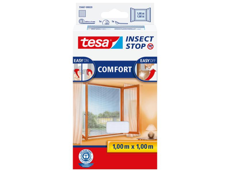 tesa Fliegengitter Insect Stop Comfort Fenster 1x1m weiss Insektenschutz für Fenster, weiss