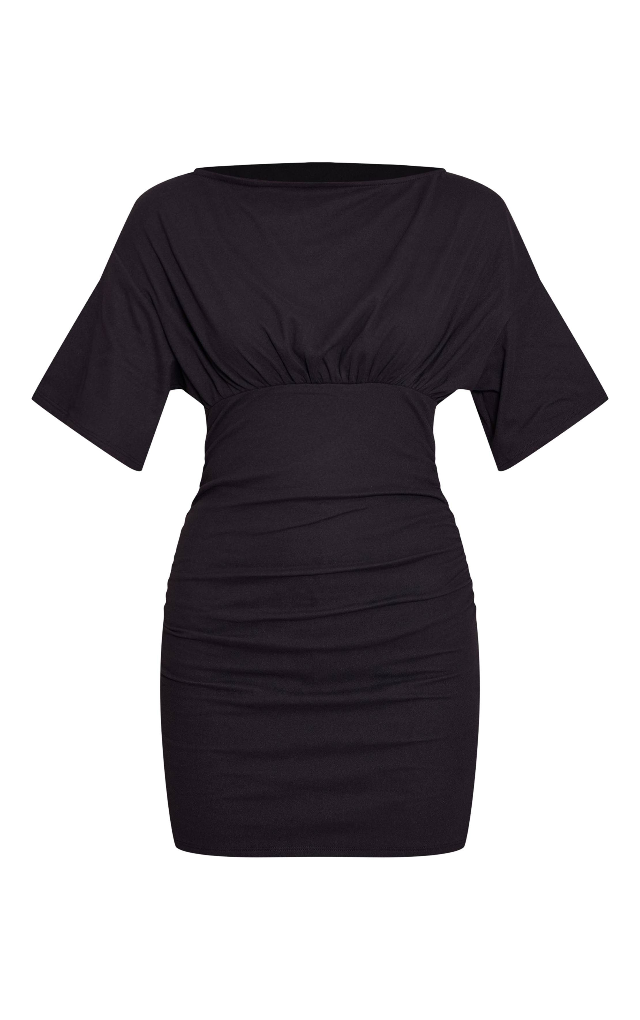 Noir Robe Fourreau Froncée À Manches Courtes