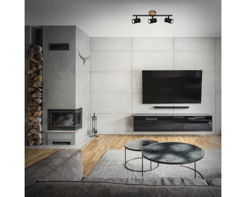Plafondspot, 3-lichts, L 47,3 cm, zwart