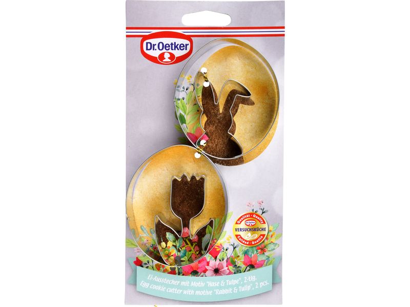 Dr.Oetker Ausstecher Hase undTulpe 2er-Set Ei-Ausstecher, Motiv Hase und Tulpe, goldene Ostern
